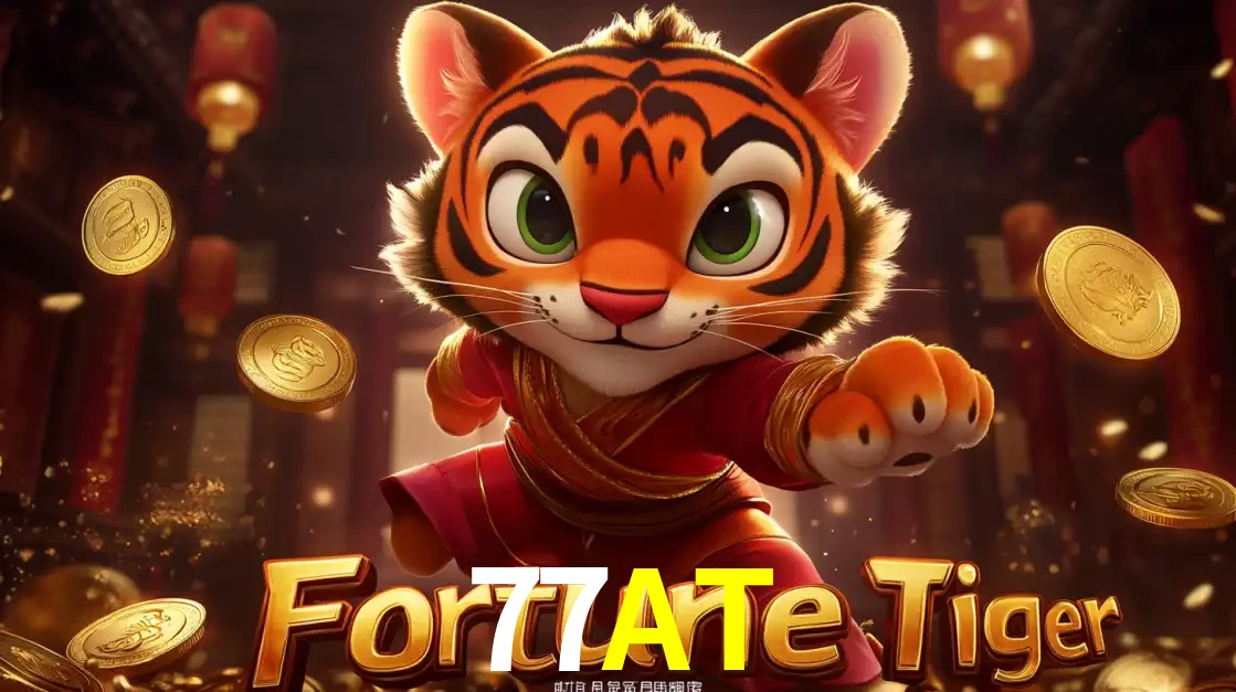 O carismático mascote do jogo de slot Fortune Tiger, um tigre fofo em pose de artes marciais, pronto para trazer sorte e multiplicadores de ganhos no cassino online 77AT.