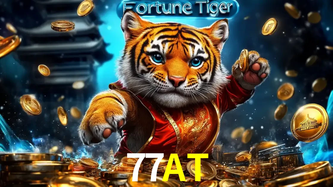 Imagem promocional do jogo de slot Fortune Tiger, com um tigre majestoso em traje tradicional cercado por uma fortuna em moedas de ouro, disponível agora no cassino 77AT.